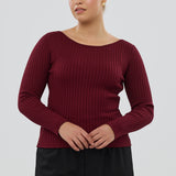 Boat Neck Knit Top - Mulberry