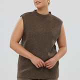 Funnel Neck Knit Vest - Taupe Marl