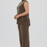 Funnel Neck Knit Vest - Taupe Marl