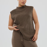 Funnel Neck Knit Vest - Taupe Marl