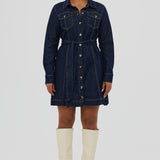 Denim Long Sleeve Mini Dress - Indigo