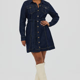 Denim Long Sleeve Mini Dress - Indigo