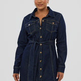 Denim Long Sleeve Mini Dress - Indigo