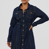 Denim Long Sleeve Mini Dress - Indigo