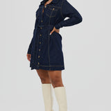 Denim Long Sleeve Mini Dress - Indigo