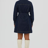 Denim Long Sleeve Mini Dress - Indigo