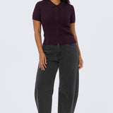 Cable Knit Zip Top - Aubergine