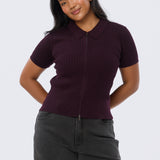 Cable Knit Zip Top - Aubergine