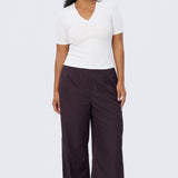 Gathered V Neck Top - White