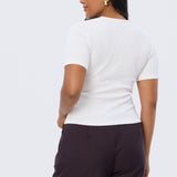 Gathered V Neck Top - White