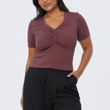Gathered V Neck Top - Fig