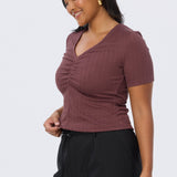 Gathered V Neck Top - Fig