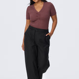 Gathered V Neck Top - Fig