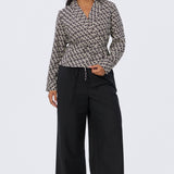 Long Sleeve Wrap Shirt - Aubergine Geo