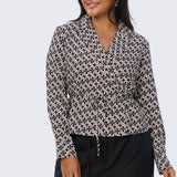 Long Sleeve Wrap Shirt - Aubergine Geo