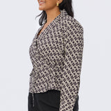Long Sleeve Wrap Shirt - Aubergine Geo