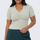 Gathered V Neck Top - Sage Marl