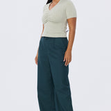 Detachable Belt Tailored Pants - Emerald