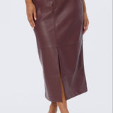 Vegan Leather Straight Midi Skirt - Fig