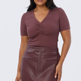 Gathered V Neck Top - Fig