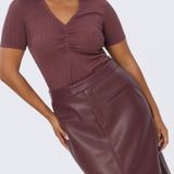 Vegan Leather Straight Midi Skirt - Fig