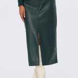 Vegan Leather Straight Midi Skirt - Emerald