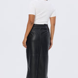 Vegan Leather Straight Midi Skirt - Black