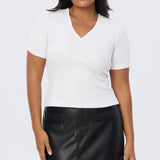 Gathered V Neck Top - White