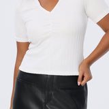 Gathered V Neck Top - White