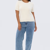 Textured Short Sleeve Knit Top - Ecru