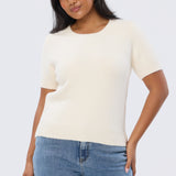 Textured Short Sleeve Knit Top - Ecru
