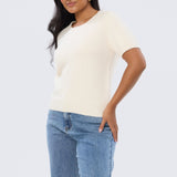 Textured Short Sleeve Knit Top - Ecru