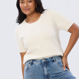 Textured Short Sleeve Knit Top - Ecru