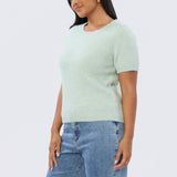 Textured Short Sleeve Knit Top - Mist