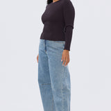 Long Sleeve Boat Neck Knit Top - Aubergine