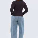 Long Sleeve Boat Neck Knit Top - Aubergine