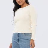 Long Sleeve Boat Neck Knit Top - Ecru