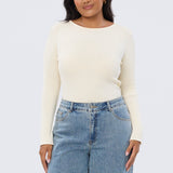 Long Sleeve Boat Neck Knit Top - Ecru