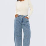 Long Sleeve Boat Neck Knit Top - Ecru