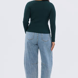 Long Sleeve Boat Neck Knit Top - Emerald