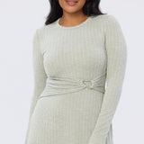 Buckle Gathered Midi Dress - Sage Marl