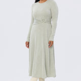 Buckle Gathered Midi Dress - Sage Marl