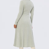 Buckle Gathered Midi Dress - Sage Marl