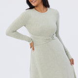 Buckle Gathered Midi Dress - Sage Marl