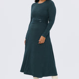 Buckle Gathered Midi Dress - Emerald