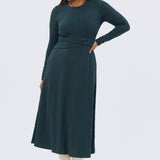 Buckle Gathered Midi Dress - Emerald