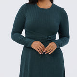Buckle Gathered Midi Dress - Emerald
