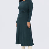 Buckle Gathered Midi Dress - Emerald