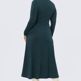 Buckle Gathered Midi Dress - Emerald