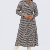 Adjustable Tie Shirt Dress - Aubergine Geo